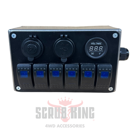 6 WAY SWITCH PANEL WITH DUAL USB 4.2A AND BLUE LED VOLTMETER