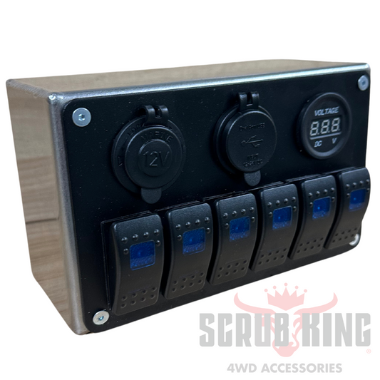 6 WAY SWITCH PANEL WITH DUAL USB 4.2A AND BLUE LED VOLTMETER